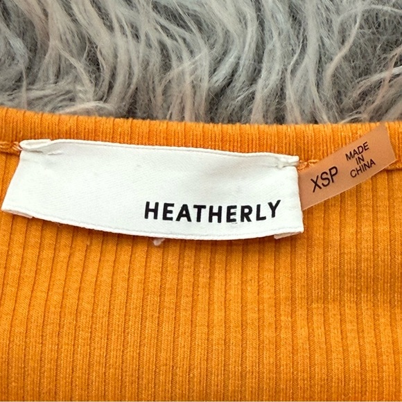 Heatherly Ribbed Orange Citrus Ruffle Strap Bodysuit Cottagecore Y2K XS Petite - Picture 5 of 9